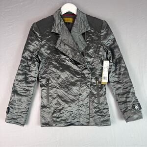 Vintage Nicole Miller Metallic Silver Moto Jacket Womens Small NWT Spring